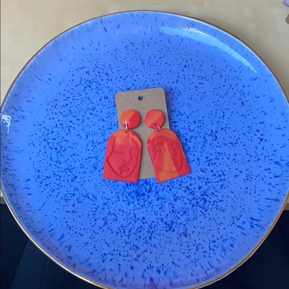 Handmade Abstract Woman’s Face Clay Earrings - Picture 10 of 11